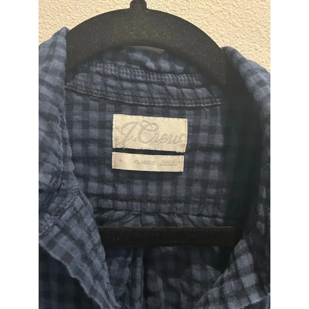 J. Crew Classic fit Gingham Navy/Black Button up Cotton shirt/ blouse Sz 4/ S